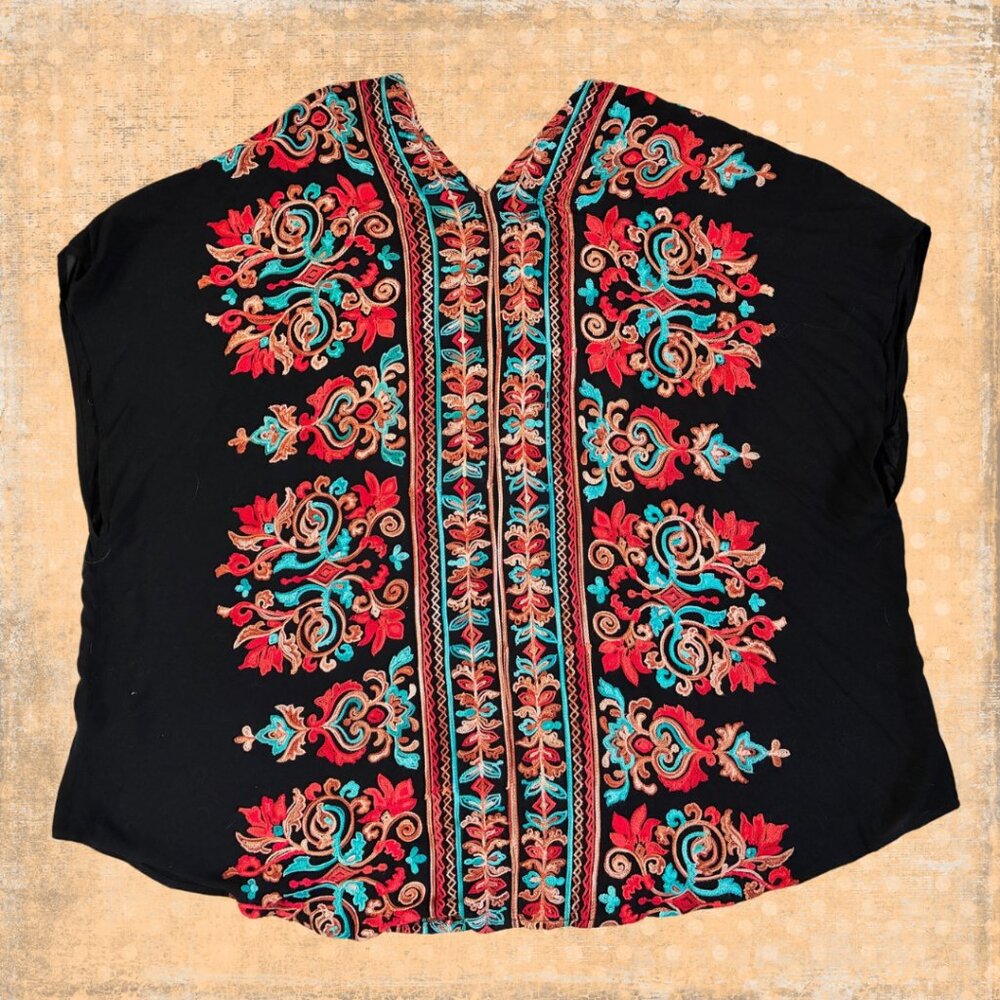 Boho vibes!!! Umgee Black Kimono with Red and Teal Embroidery - Picture 7 of 8